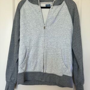 J. Crew Gray and White Fleece Hoodie